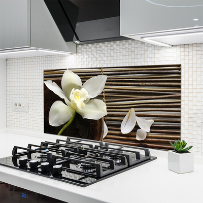 Kitchen Splashback Flower floral white brown green