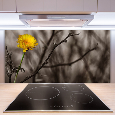 Kitchen Splashback Branch flower floral grey yellow