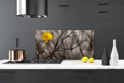 Kitchen Splashback Branch flower floral grey yellow