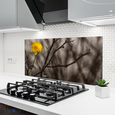 Kitchen Splashback Branch flower floral grey yellow