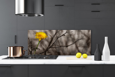 Kitchen Splashback Branch flower floral grey yellow