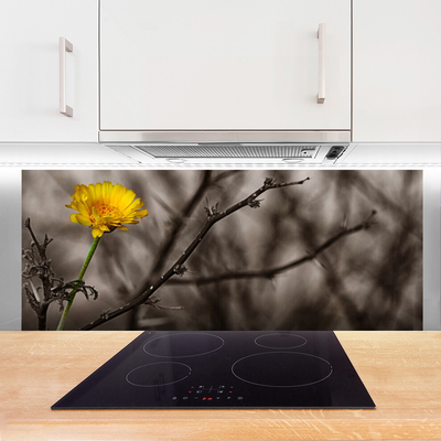 Kitchen Splashback Branch flower floral grey yellow