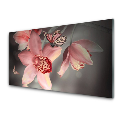 Kitchen Splashback Flowers floral pink grey