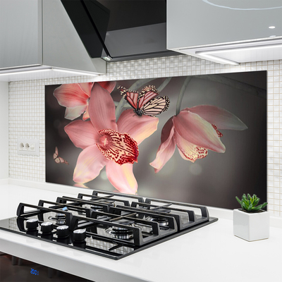 Kitchen Splashback Flowers floral pink grey