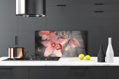 Kitchen Splashback Flowers floral pink grey