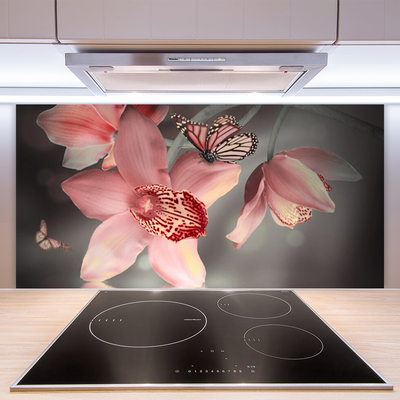 Kitchen Splashback Flowers floral pink grey