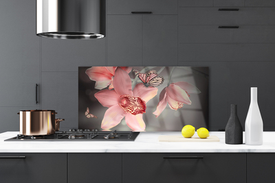 Kitchen Splashback Flowers floral pink grey