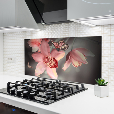 Kitchen Splashback Flowers floral pink grey