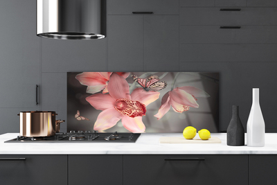 Kitchen Splashback Flowers floral pink grey