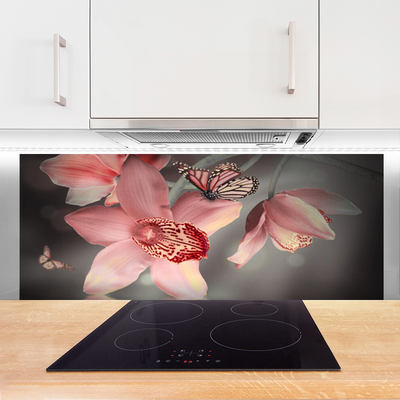 Kitchen Splashback Flowers floral pink grey