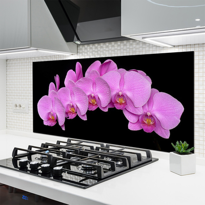 Kitchen Splashback Flowers floral pink black