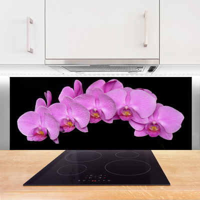 Kitchen Splashback Flowers floral pink black