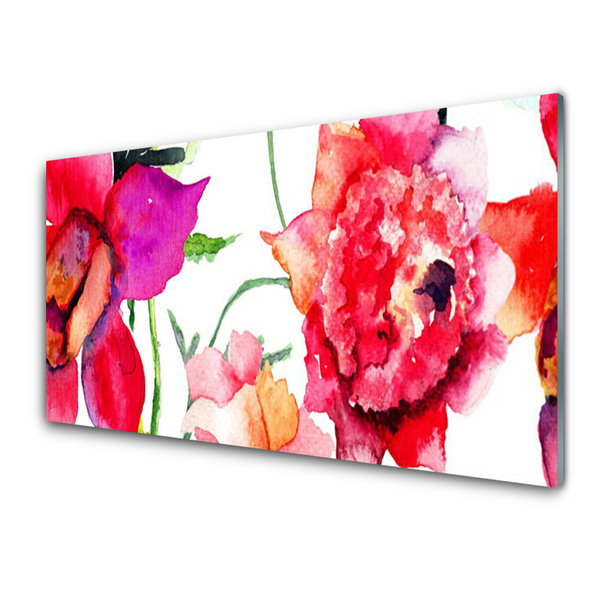 Kitchen Splashback Flowers art red pink green