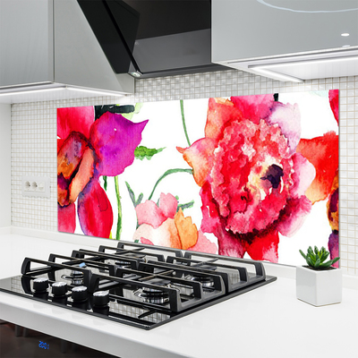 Kitchen Splashback Flowers art red pink green