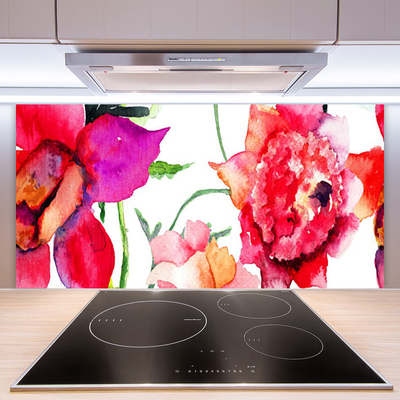 Kitchen Splashback Flowers art red pink green