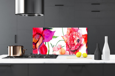 Kitchen Splashback Flowers art red pink green