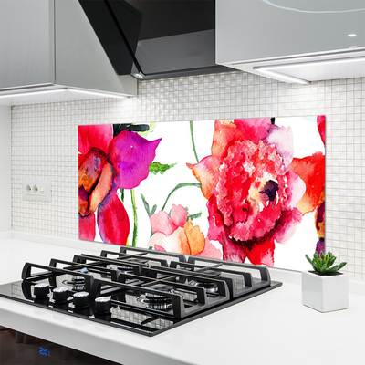 Kitchen Splashback Flowers art red pink green