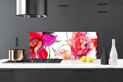 Kitchen Splashback Flowers art red pink green