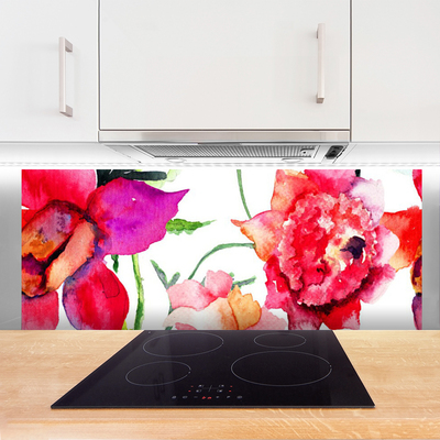 Kitchen Splashback Flowers art red pink green