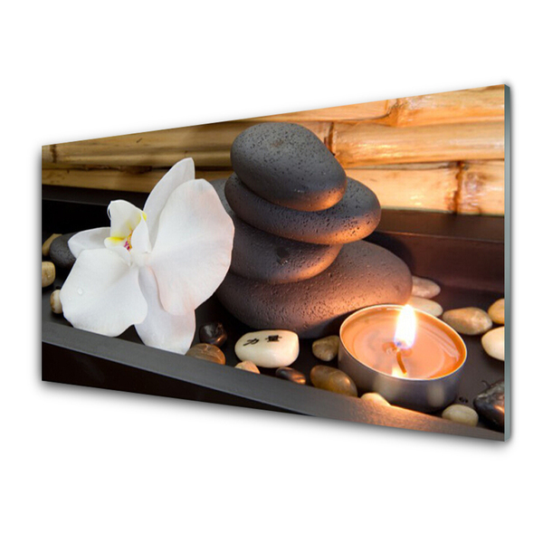 Kitchen Splashback Flower stones candle art white grey orange brown