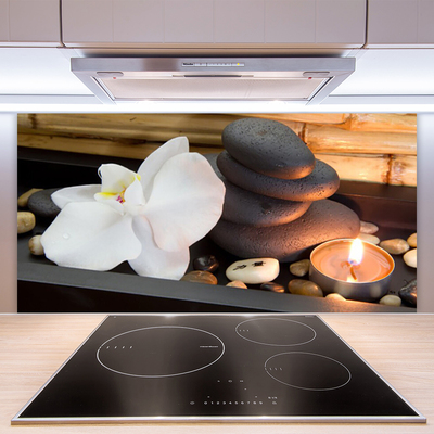 Kitchen Splashback Flower stones candle art white grey orange brown