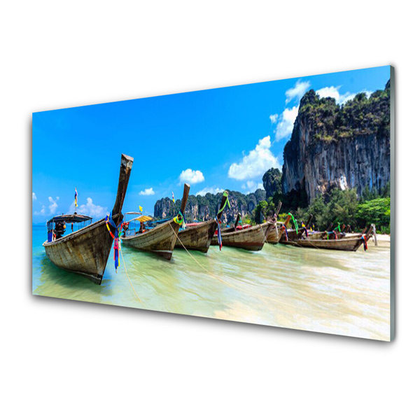 Kitchen Splashback Boats sea beach landscape blue grey