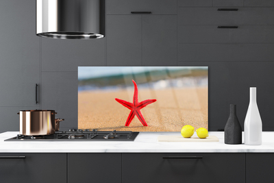 Kitchen Splashback Beach starfish art red