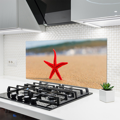 Kitchen Splashback Beach starfish art red