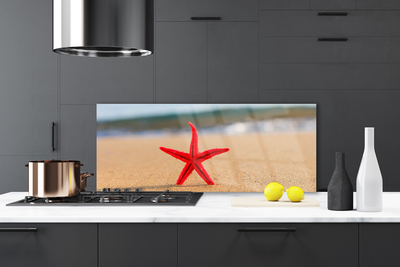 Kitchen Splashback Beach starfish art red