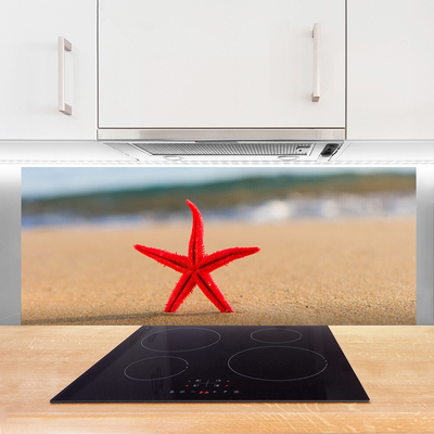 Kitchen Splashback Beach starfish art red