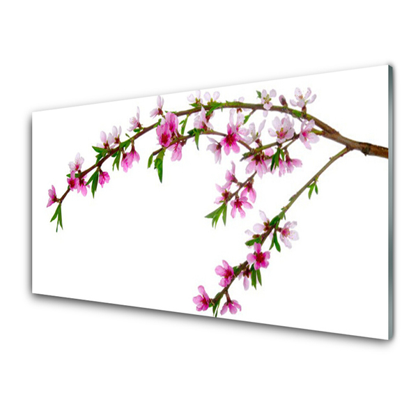 Kitchen Splashback Branch flowers nature pink purple green brown