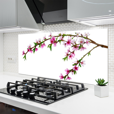 Kitchen Splashback Branch flowers nature pink purple green brown