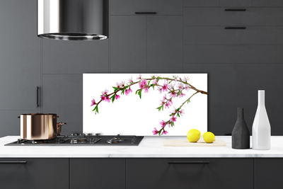 Kitchen Splashback Branch flowers nature pink purple green brown