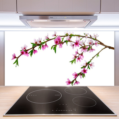 Kitchen Splashback Branch flowers nature pink purple green brown