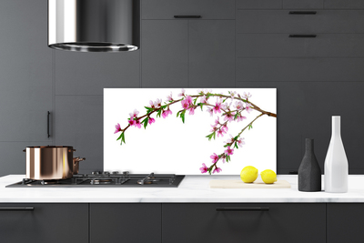 Kitchen Splashback Branch flowers nature pink purple green brown