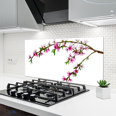 Kitchen Splashback Branch flowers nature pink purple green brown