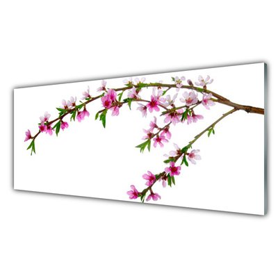 Kitchen Splashback Branch flowers nature pink purple green brown