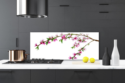 Kitchen Splashback Branch flowers nature pink purple green brown