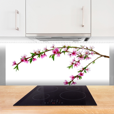 Kitchen Splashback Branch flowers nature pink purple green brown