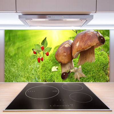 Kitchen Splashback Mushrooms grass wild strawberries nature brown red green