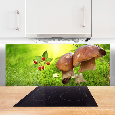 Kitchen Splashback Mushrooms grass wild strawberries nature brown red green