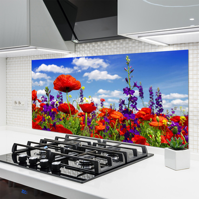 Kitchen Splashback Tulips nature red purple green