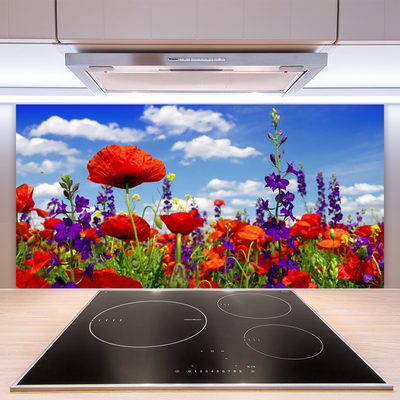 Kitchen Splashback Tulips nature red purple green