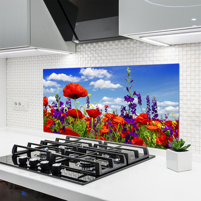 Kitchen Splashback Tulips nature red purple green