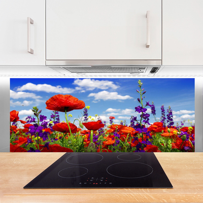 Kitchen Splashback Tulips nature red purple green