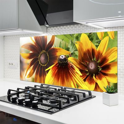 Kitchen Splashback Flowers floral brown yellow