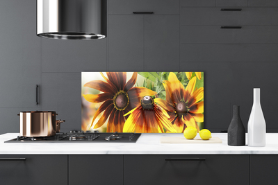 Kitchen Splashback Flowers floral brown yellow