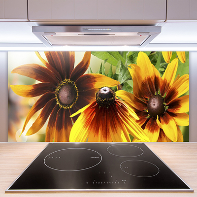 Kitchen Splashback Flowers floral brown yellow