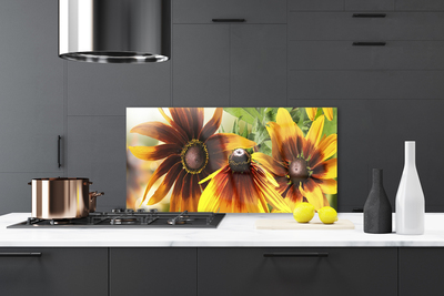 Kitchen Splashback Flowers floral brown yellow