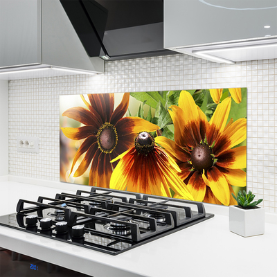 Kitchen Splashback Flowers floral brown yellow